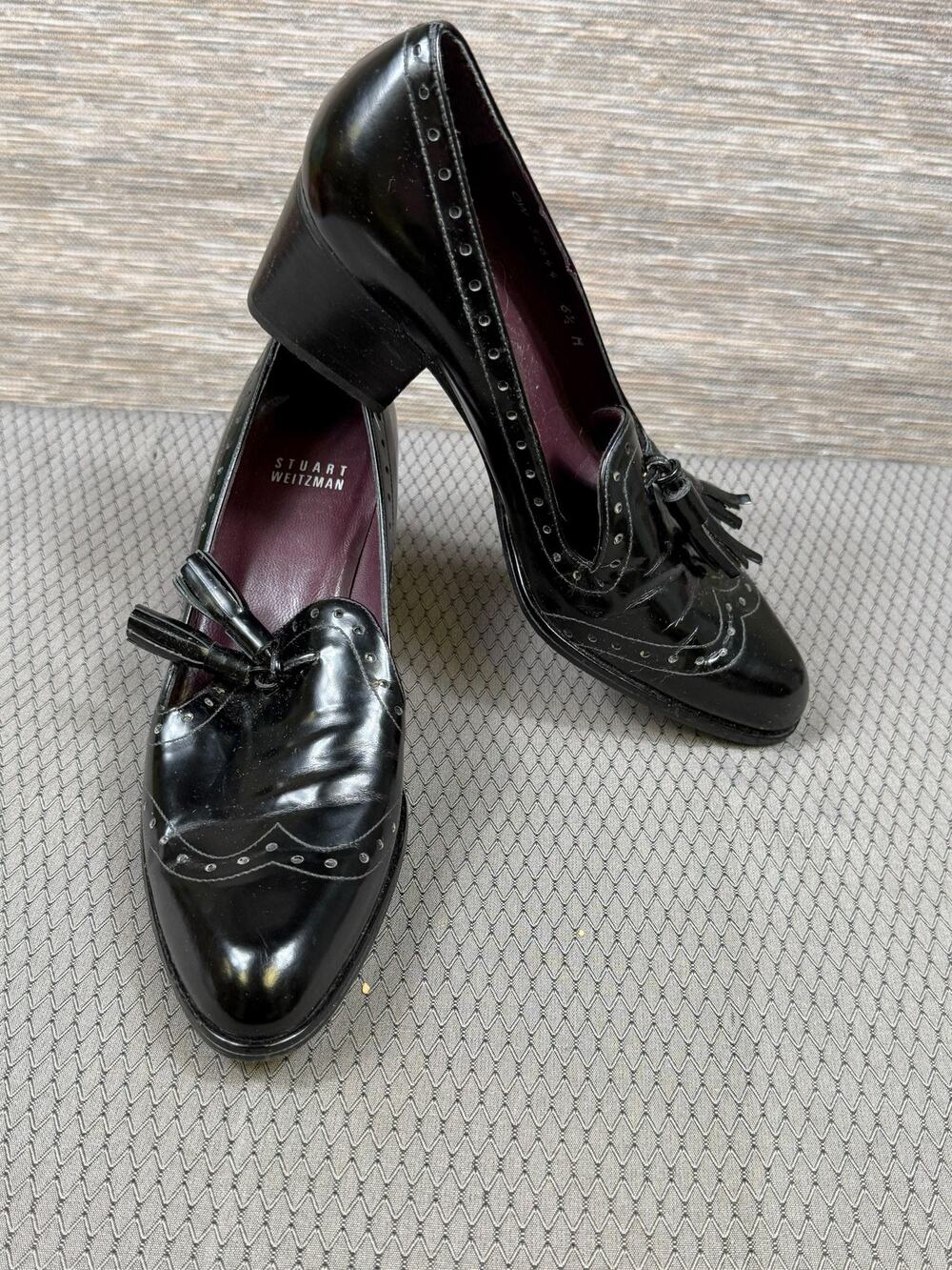 Stuart Weitzman Shoes Womens Size 6.5M Black Tassel Block Heel Pumps OW 32978